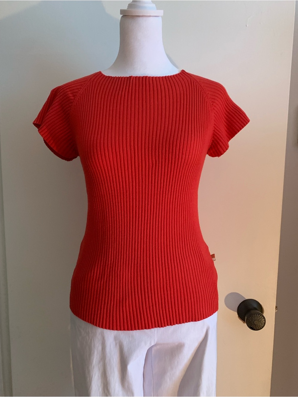 TDM , women's red  Ribbed Short-Sleeve Knit Top XS